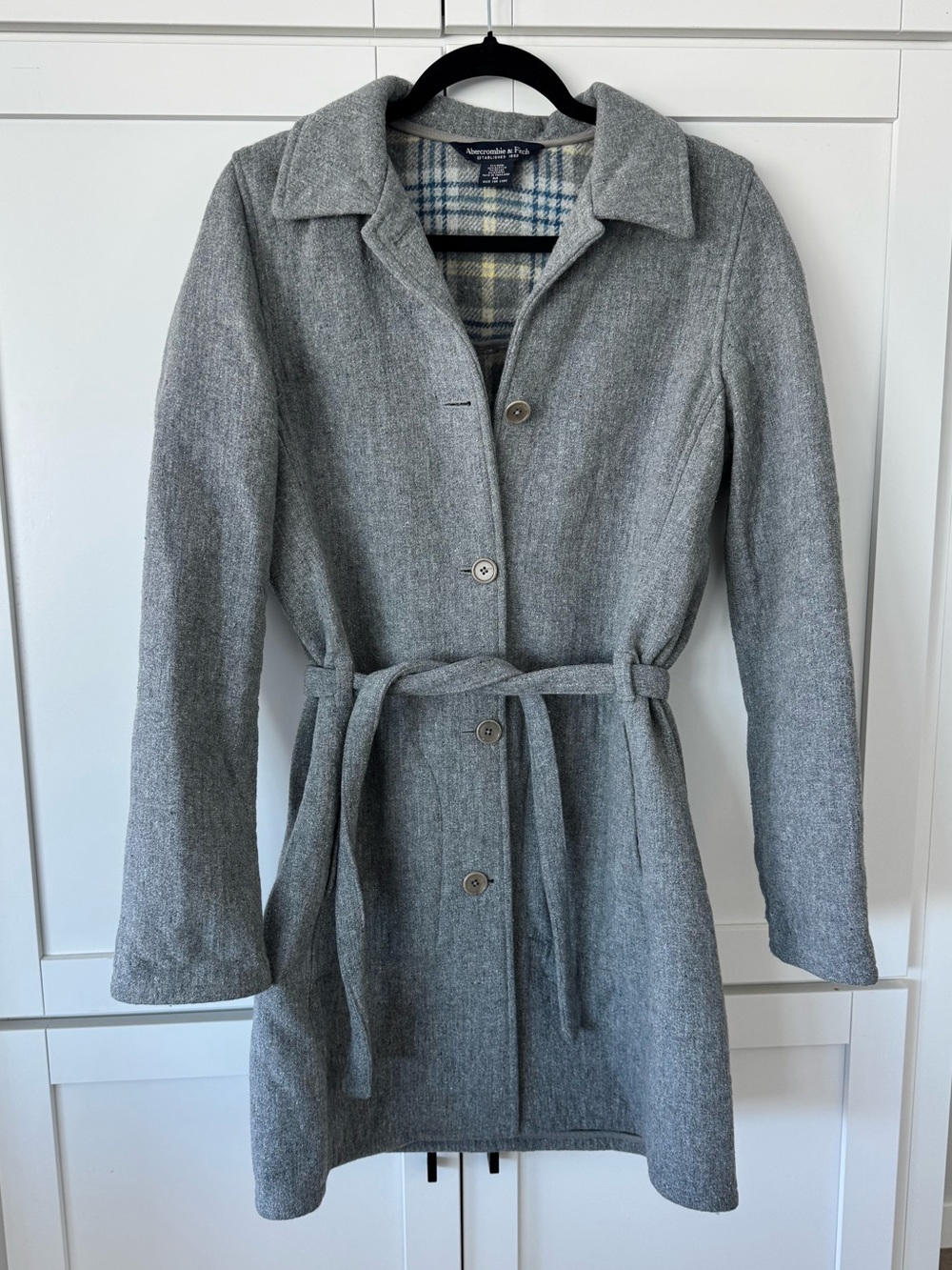 Vintage Abercrombie & Fitch Trench Wool Coat Gray Blanket Lined